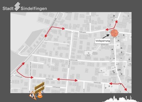 Grafik: Umleitung während der Sperrung der Sindelfinger Straße (Stadt Sindelfingen)